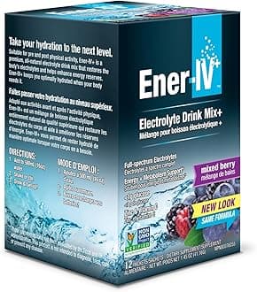 Ener-IV Electrolyte Hydration & Energy Drink Potassium Vitamin C & Zinc Electrolytes Powder Packets - Muscle Recovery & Immunity Sports Drinks for Women & Men Low Sugar Vegan, Mixed Berry - 12 Count
