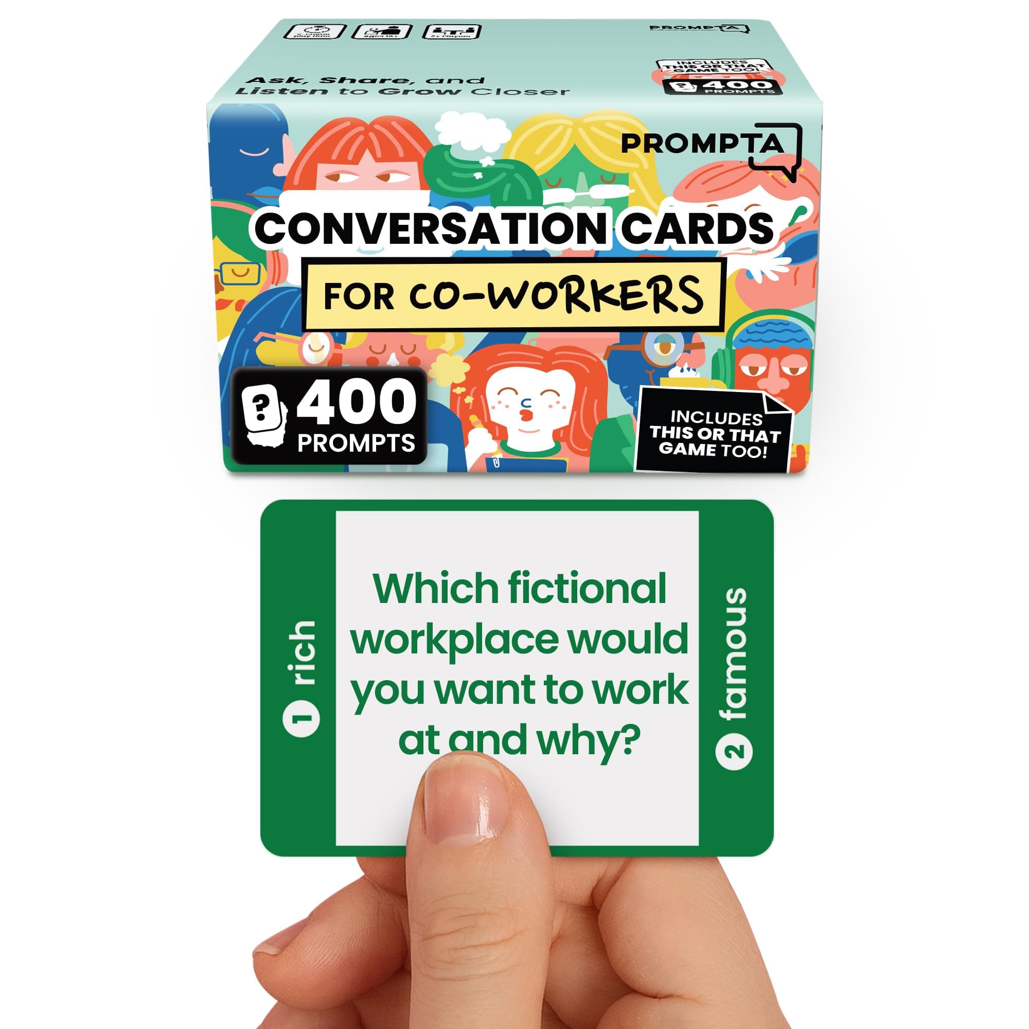 400 Conversation Cards for Coworkers – Two Fun Teambuilding Games for Work – 2.5" x 1.75" Icebreaker Question Cards to Get to Know Your Colleagues and Improve Team Dynamics