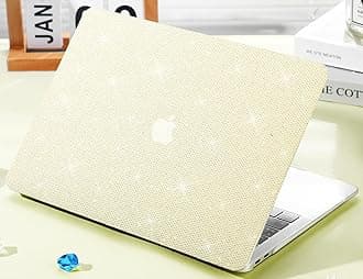 KEROM Bling Glitter Case for MacBook Pro 13 inch 2024-2016 M2 M1 A2338 A2289 A2251 A2159 A1989 A1706 A1708, Luxury Bedazzled Shiny Sparkle Glitter PU Leather Hard Shell Case & Keyboard Cover, Yellow