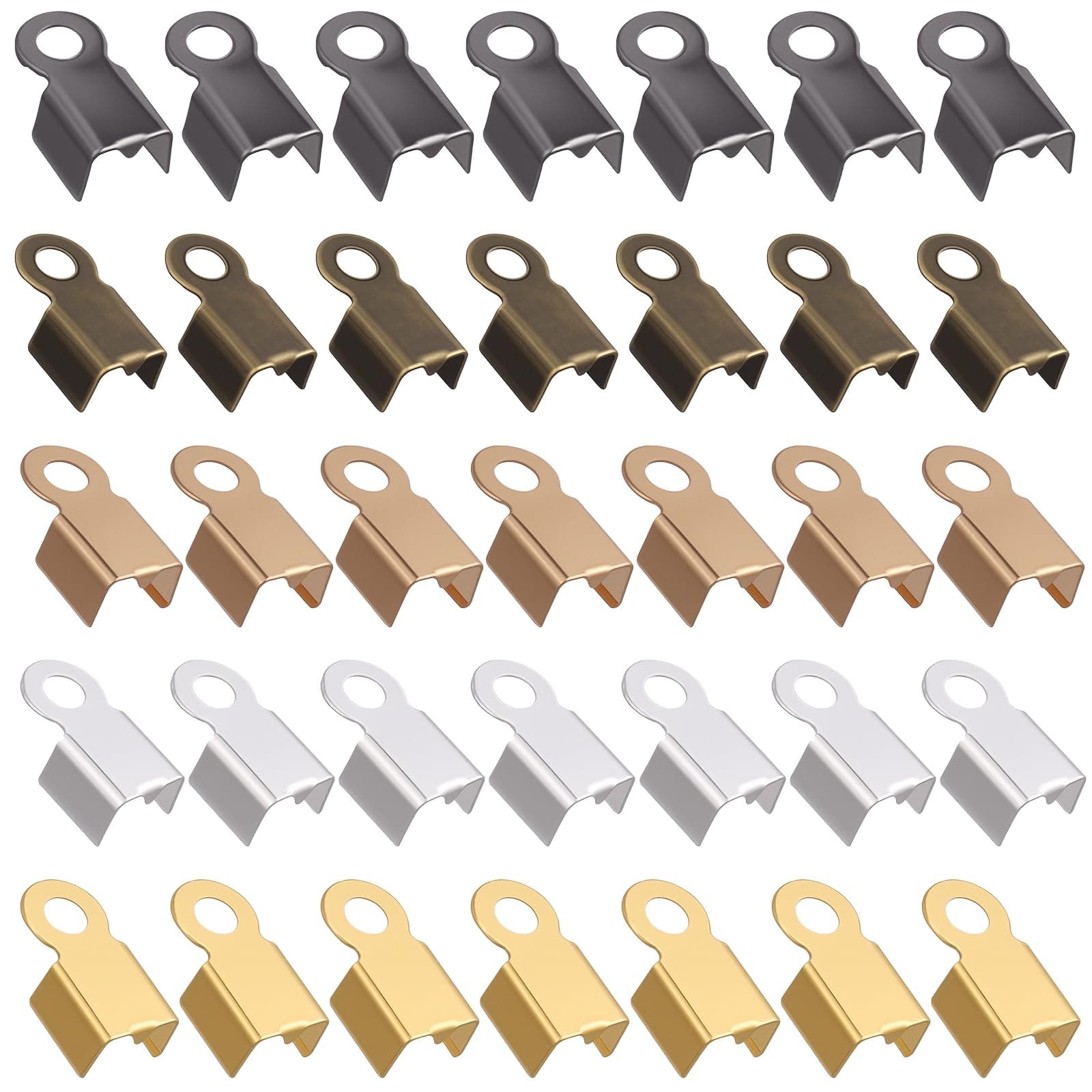 600Pcs Fold Over Crimp Cord Ends, Leather Ribbon End Clasp Tips Caps, Cord Crimp End Tips, Jewelry Connector Fold Over Cords Ends for Jewelry Making, 4.5 X 8.5 Mm, 6 Colors