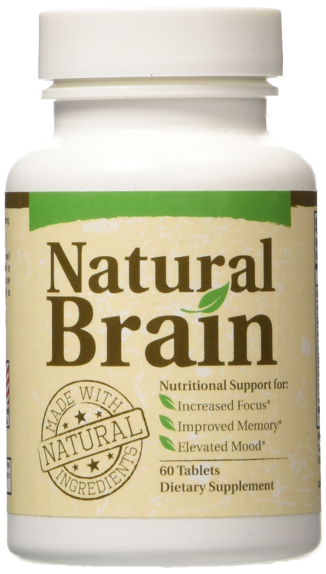 Natural Brain: A Powerful Brain Supplement, 60-TABLETS / Contains: Bacopa,Ginkgo Biloba,Huperzine A,DHA, DMAE (Bitartrate), Vinpocetine, L-Glutamine, Asian Ginseng Root Powder, Soy Lecithin. Increased Focus, Improved Memory, Elevated Mood.