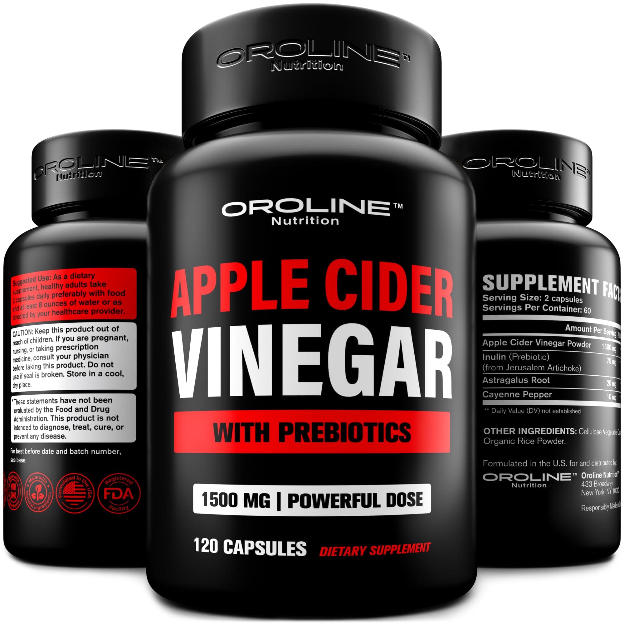 Apple Cider Vinegar Pills with Prebiotic, 2 Month Supply - Apple Cider Vinegar Capsules - Apple Cider Vinegar Supplements, Apple Vinegar Tablets - Energy and Gut Health Support