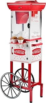 Coca-Cola 48-Inch Tall Snow Cone Cart, Makes 48 Icy Treats, Includes Metal Scoop, Storage Compartment, Wheels For Easy Mobility – Coke Red