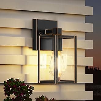WIHTU Outdoor Lights for House, LED Exterior Front Porch Light Fixtures for Outside, Waterproof Wall Light Outdoor, Sconce Lights for Patio, Garage, Doorway, Entryway (Black with Gold Rim)