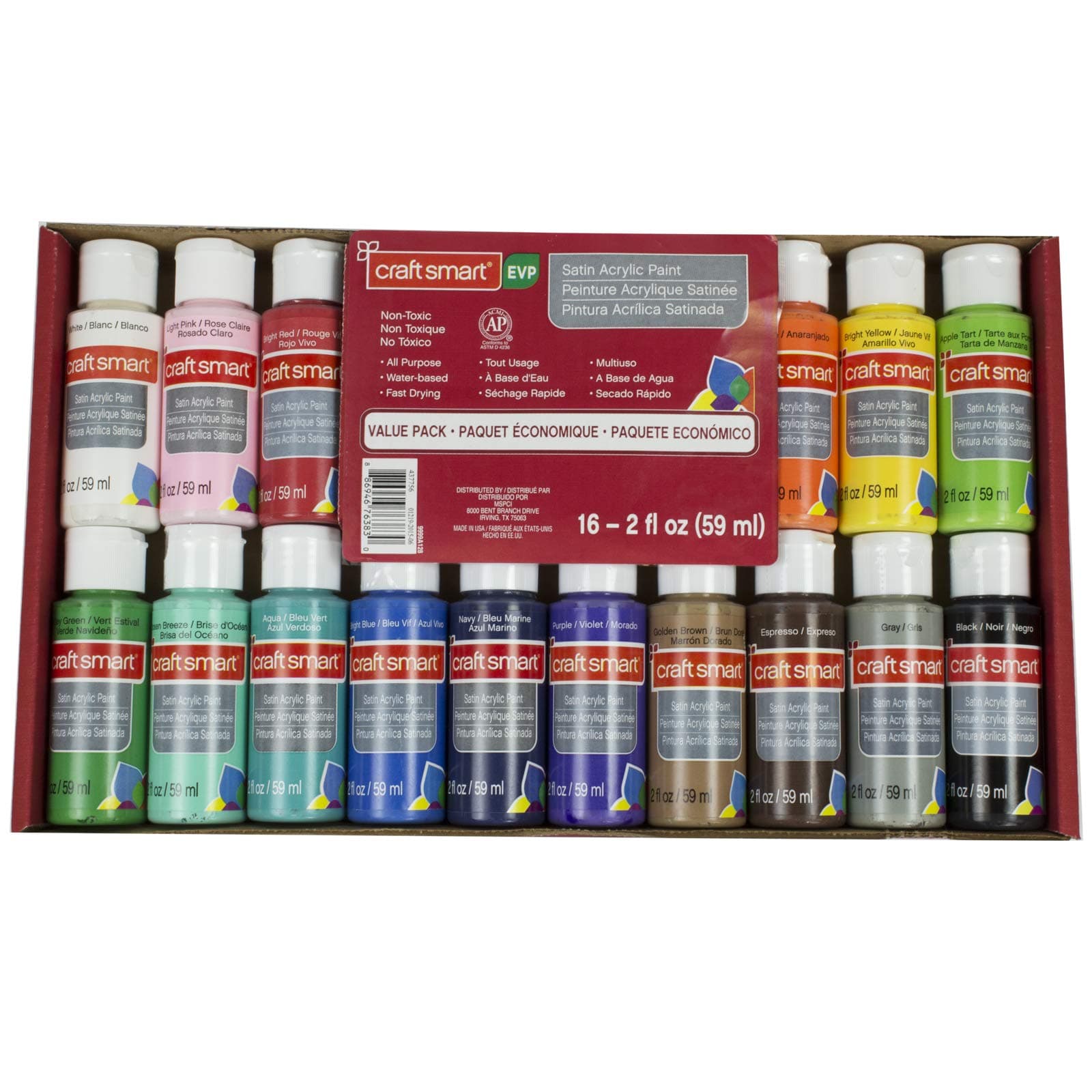 craft mart Multi-Surface Satin Acrylic Paint Value Pack, 16 Colors, 2 oz.