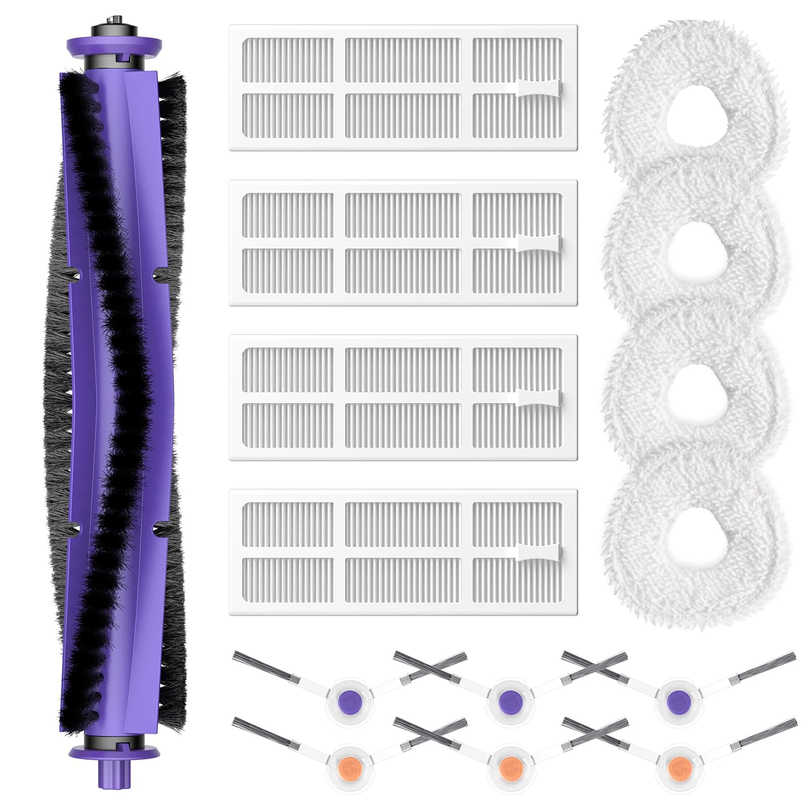 Replacement Parts Accessories for Narwal Freo Robot Vacuum, 1 Roller Brush, 4 HEPA Filters, 4 Mop Pads, 6 Side Brushes Material