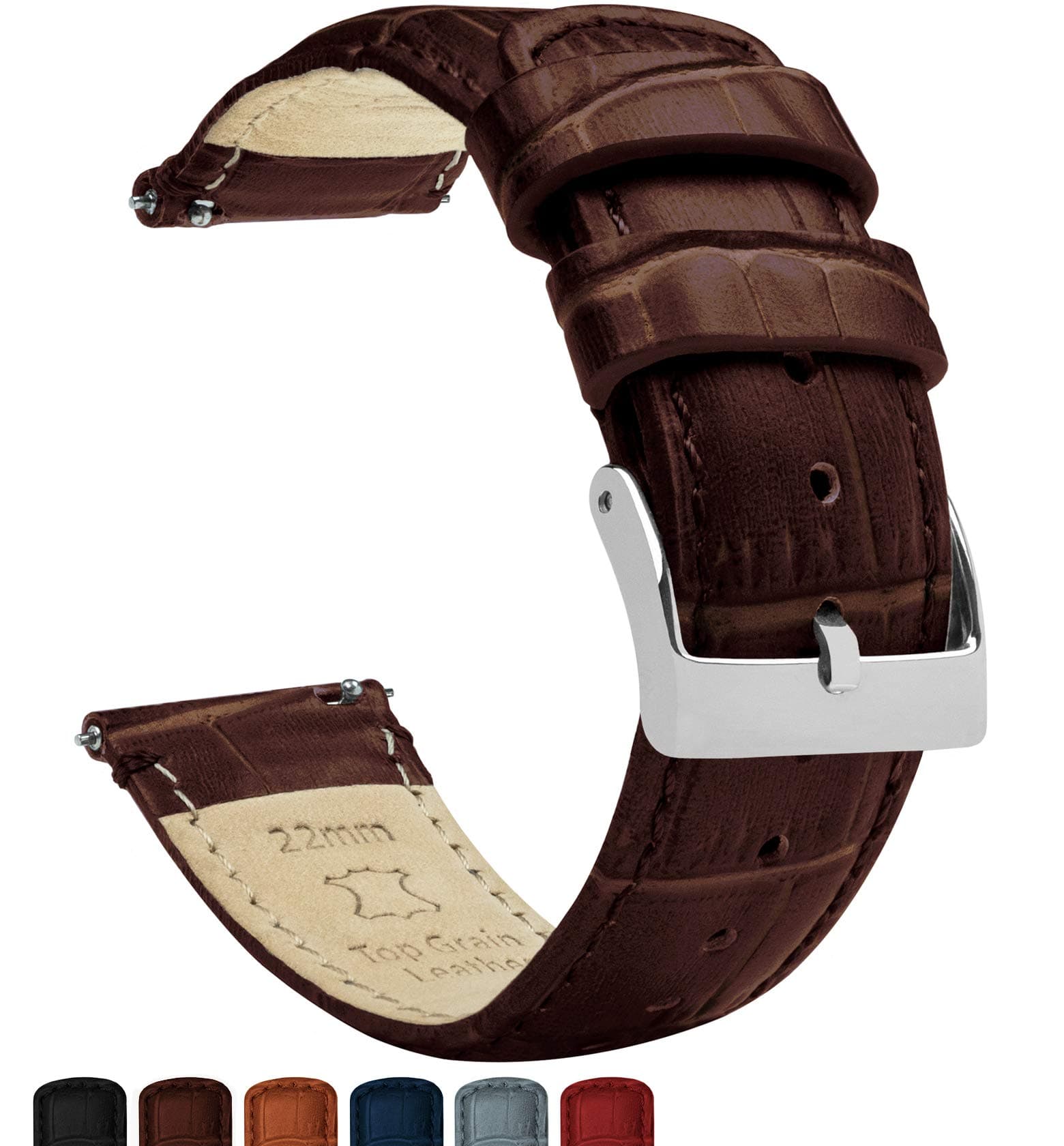 Barton Alligator Grain - Quick Release Leather Watch Bands - Choose Colour & Width - 16mm, 18mm, 20mm, 22mm, or 24mm