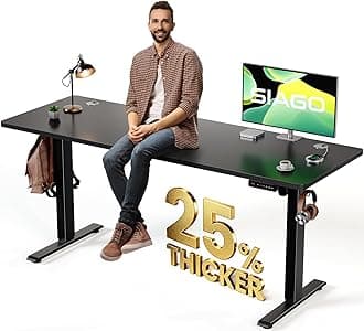 SIAGO Electric Standing Desk Adjustable - 63 x 24 Inch Sit Stand up Desk with Cable Management - 3 Memory Preset Adjustable Height Table