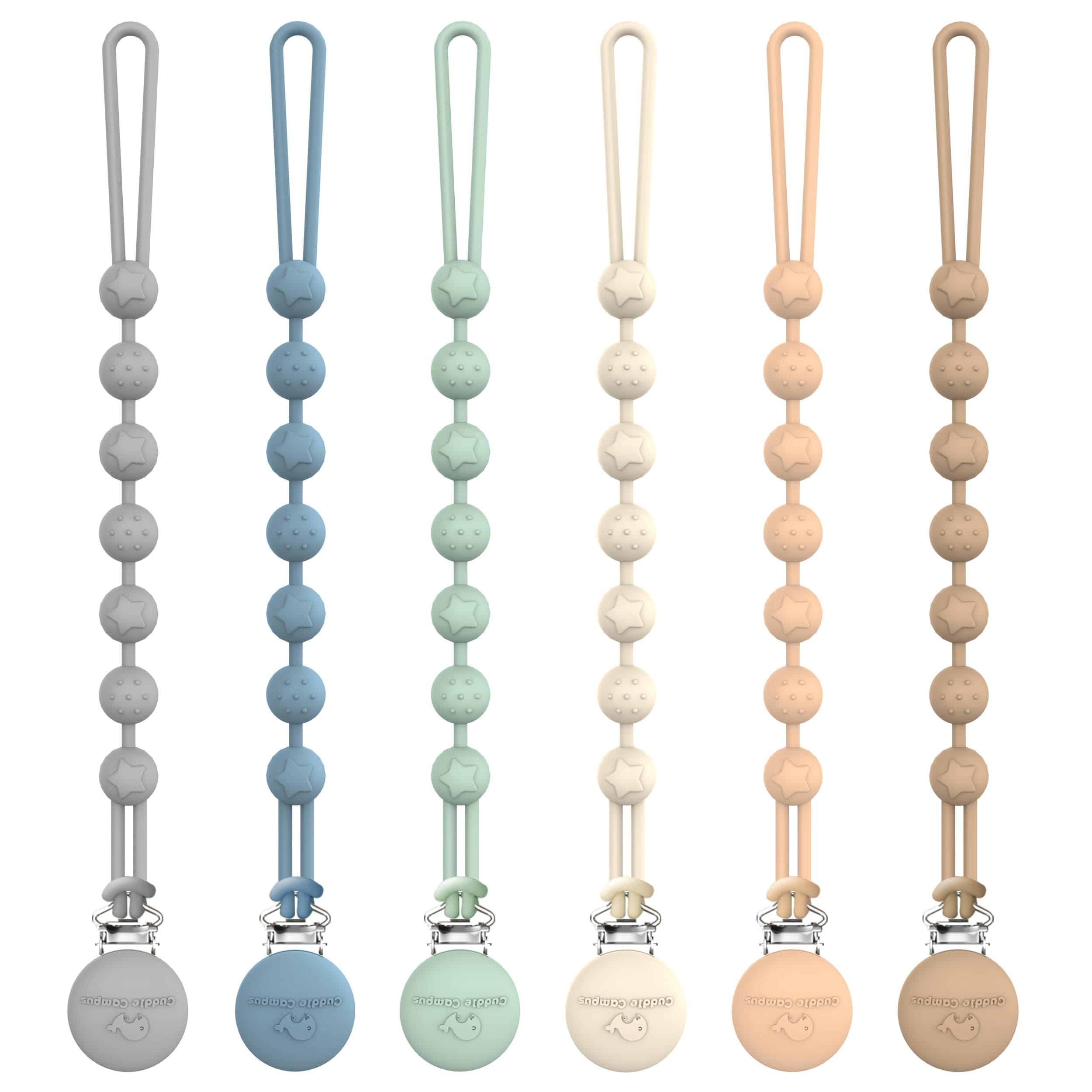 Cuddle Campus Pacifier Clip,Pack of 6 Pacifier Holder Clip with One Piece Design,Soft Flexible Silicone Baby Pacifier Holder with Texture for Boy and Girl