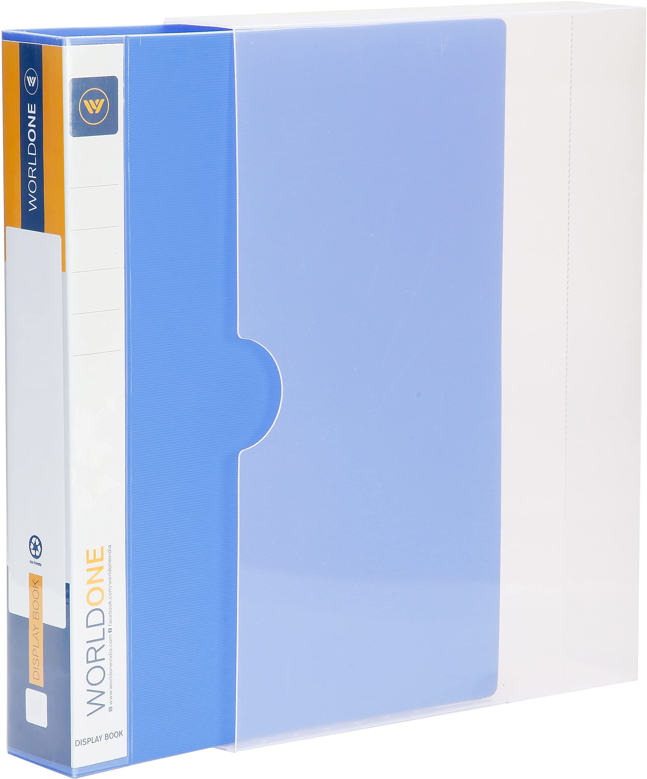 ‎Worldone FC (Foolscap Size) | Presentation Display Book File for Documents | 1.5mm Thick PP Board | Ultra Clear 100 Pockets with Case | Project Folder for School & Offices | Blue (Set of 1)