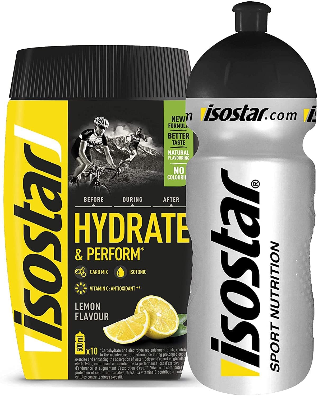 Isostar Hydrate & Perform Iso Drink - 400 g isotonic Drink Powder - Electrolyte Powder to Support Athletic Performance - Lemon + 0.5 Liter Bottle