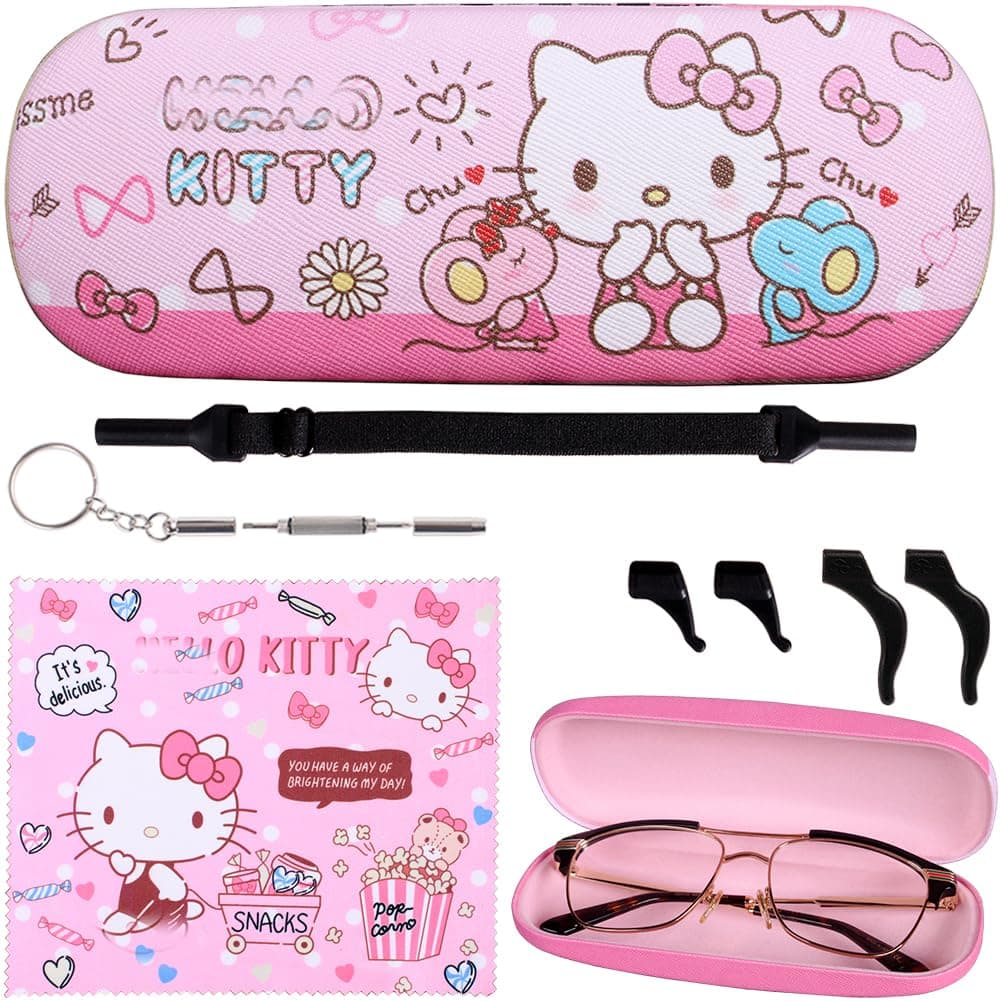 Cute Stylish Hard Shell Eyeglasses Cases Protective Case Storage Box With Glasses Cloth Eyeglass Strap for Girl Teen