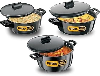 Hawkins Futura Hard Anodised Aluminum Cook-N-Serve Bowl With Hard Anodised Lid,Capacity (2Lt-3Lt-4Lt) -3 Pcs Set , Black