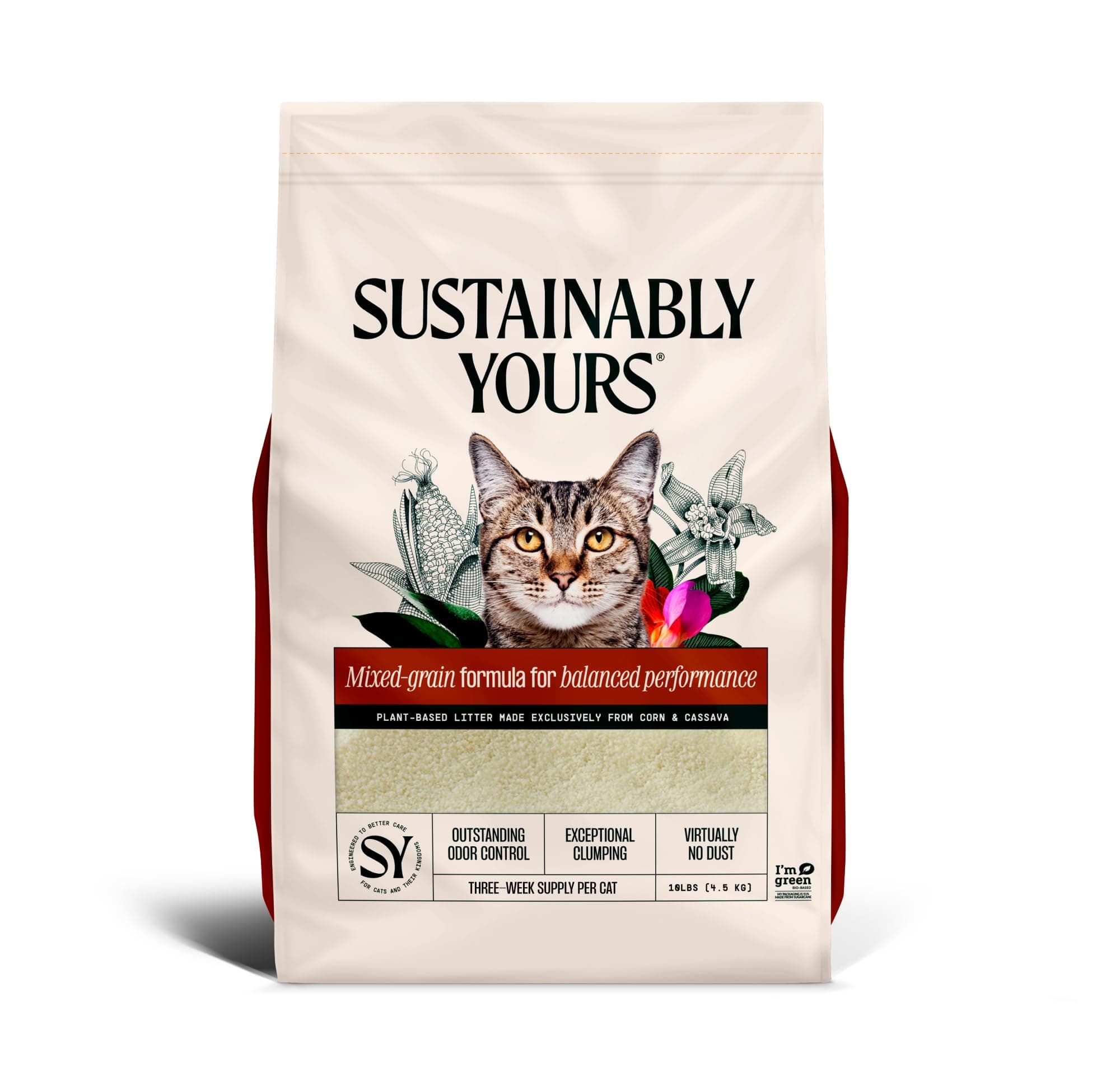 Natural Cat Litter, Mixed-Grain Formula, Exceptional Clumping & Odor Control, Virtually No Dust, Easy to Scoop, Corn & Cassava Plant-Based, Unscented, 10 lbs