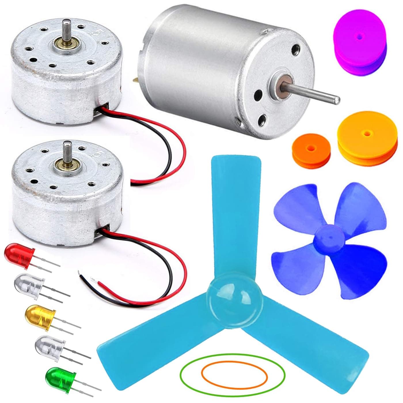 Metal, Plastic DC Solar Motor Low Current High Torque Motor With Fan Pulley Set (15 Item)