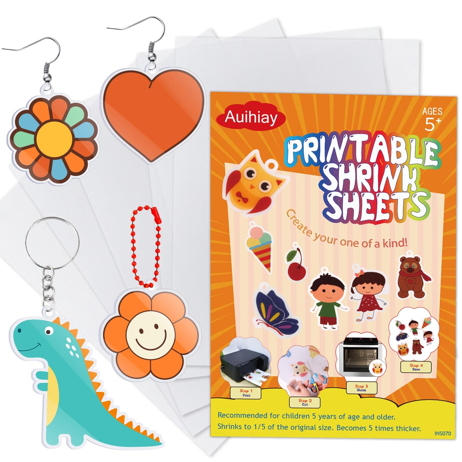 Auihiay 6 Pieces Printable Shrink Plastic Sheets, Shrink Paper for Inkjet Printer, Shrink Dink Sheets for Kids Shrinky Art and DIY Keychain Making for Easter Decoration and Mother's Day Gift