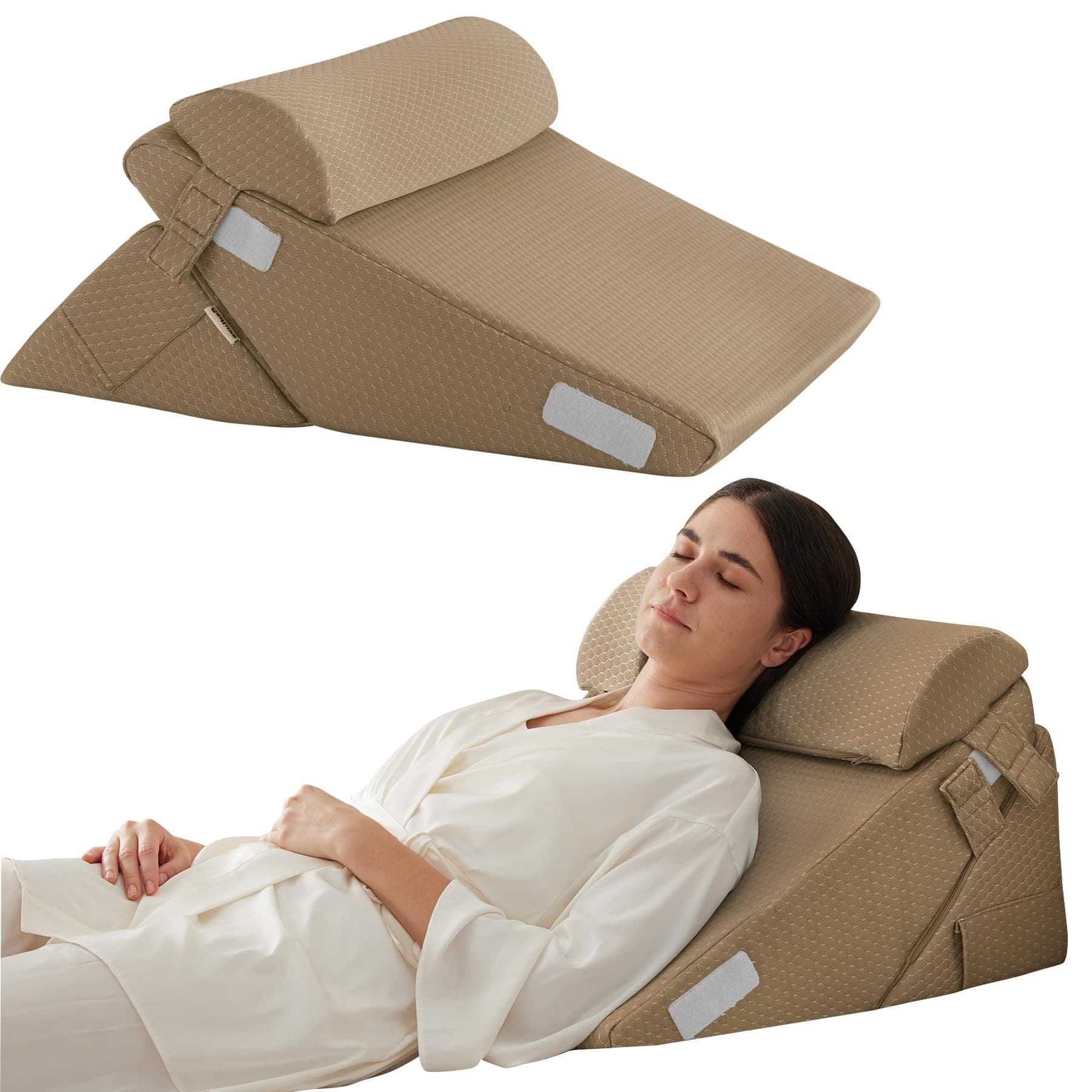 3Pcs Orthopedic Bed Wedge Pillow Set, Foam Wedge Pillow Post Surgery for Back, Leg and Knee Support, Adjustable 9&12 Inch Folding Triangle Pillow for Sleeping, Acid Reflux, Snoring, Brown