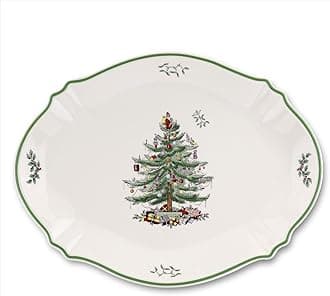 Christmas Tree 17" Oval Serving Platter – Large Porcelain Plate for Meat, Fruit, & Baked Goods – Microwave & Dishwasher Safe – Elegant & Beautiful Holiday Tableware