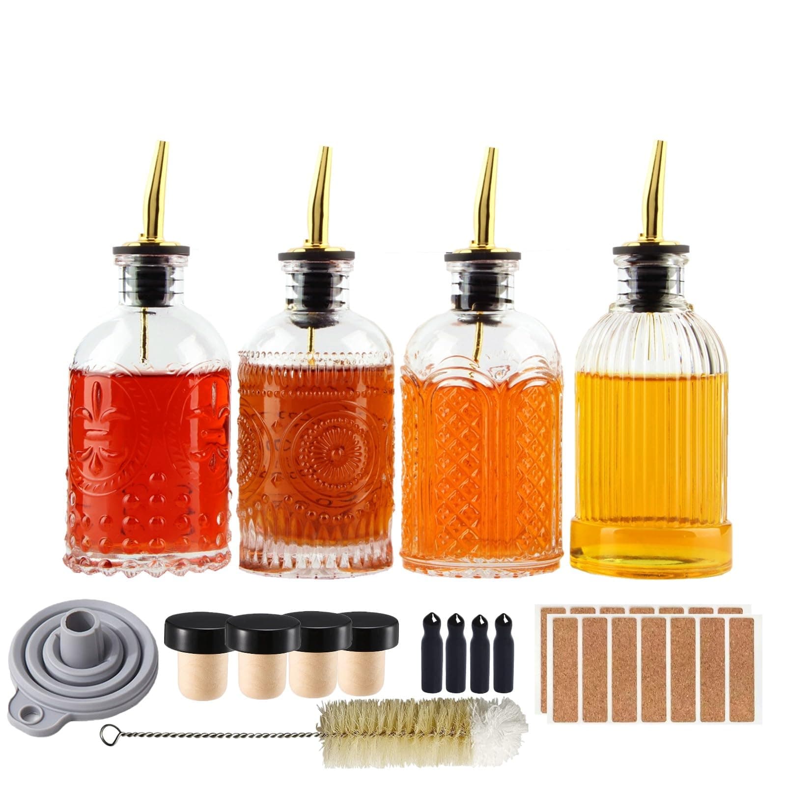 Coffee Syrup Dispenser Bottles Set 4 Packs 7 Oz Simple Small With Metal Pour Spout And Labels For Syrups,Sc055 (4 Pack)