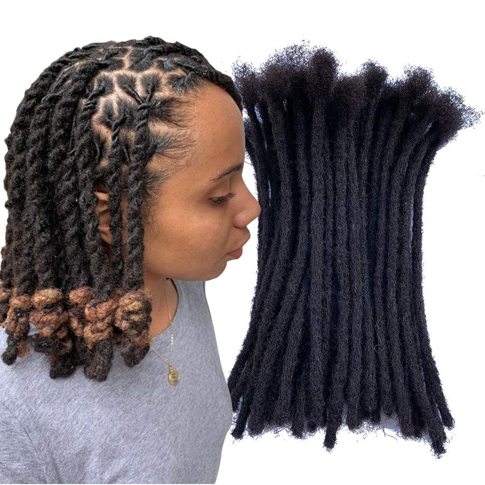YONNA Human Hair Microlocks Sisterlocks Dreadlocks Extensions 60Locs Full Handmade (Width 0.4cm) 14inch Natual Black #1B