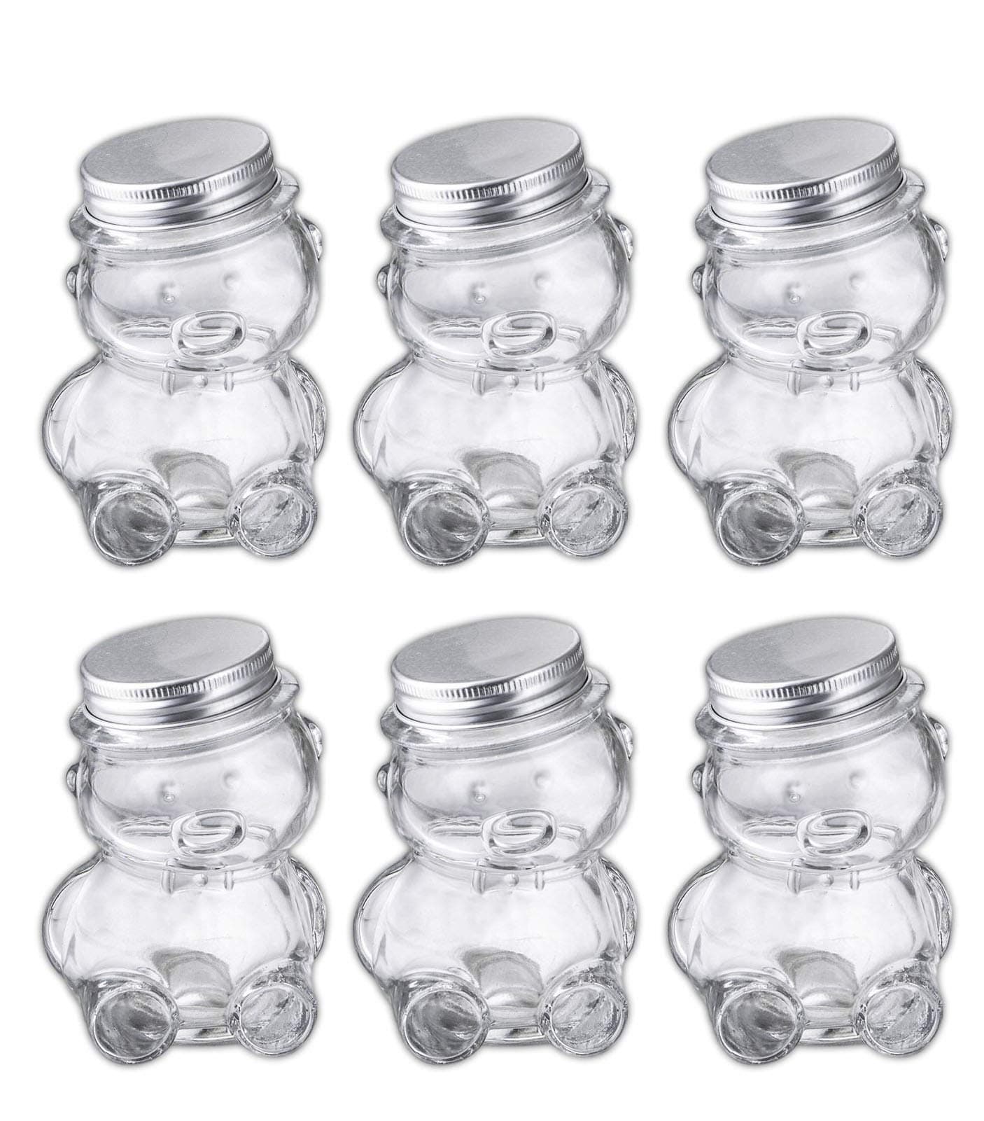Set of 6 Mini Glass Teddy Bear Jars, 4"