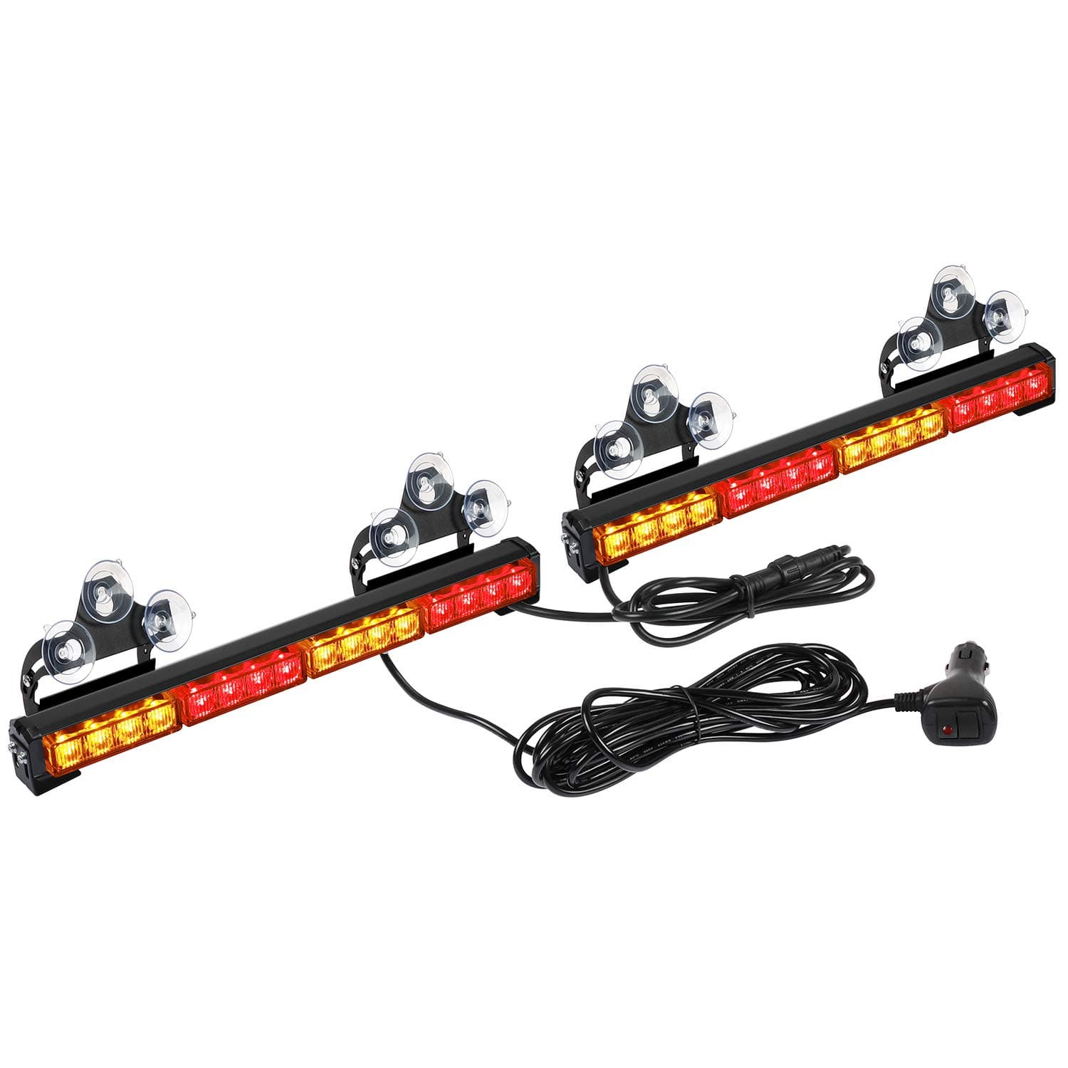 2x16.8 inch Emergency Flashing LED Traffic Advisor Strobe Light Bar 32LED 26 Flash Patterns Interior Safety Warning Lights (Amber/Red)