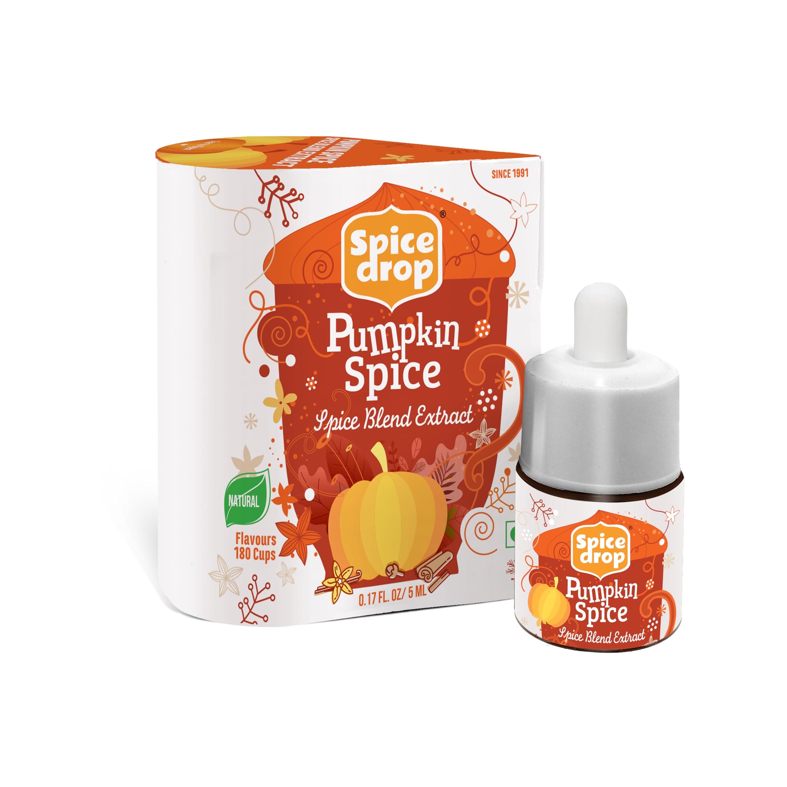 Spice Drop Pumpkin Spice Extract - Up to 180 Drops Per Bottle | Coffee, Cooking, Baking, Dessert | Rich In Quality And Aroma | No Added Color or Preservative | Vegan , Pack of 1