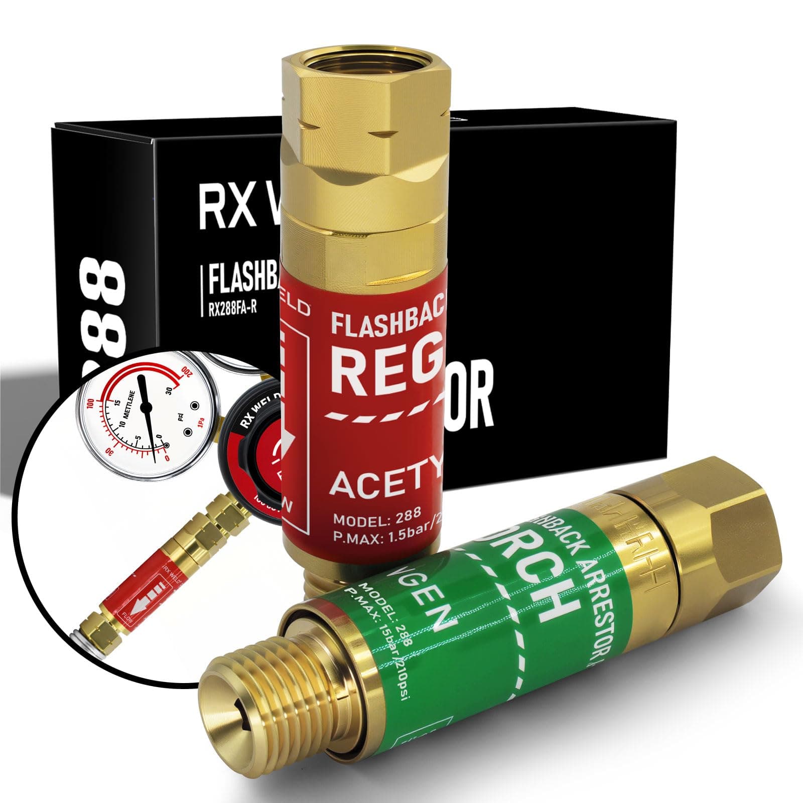 Oxygen Acetylene Flashback Arrestors Set Regulator End - Standard "B" 9/16-18UNF Threads Size