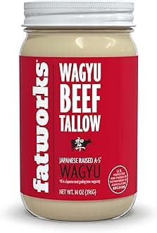 Fatworks 100% Pure A5 Japanese Wagyu Tallow, Ultimate Brisket Flavorizer, Certified A5 Wagyu, KETO, PALEO, CARNIVORE, WHOLE30 friendly, Non Hydrogenated- 14 oz.