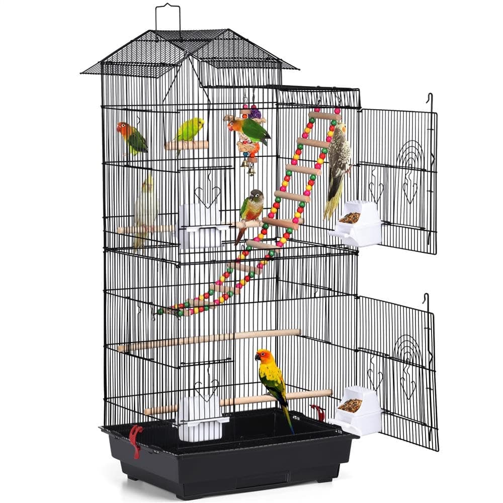 Yaheetech 39-inch Roof Top Large Flight Parrot Bird Cage for Small Quaker Parrot Cockatiel Sun Parakeet Green Cheek Conure Budgie Finch Lovebird Canary Pet Bird Cage w/Toys