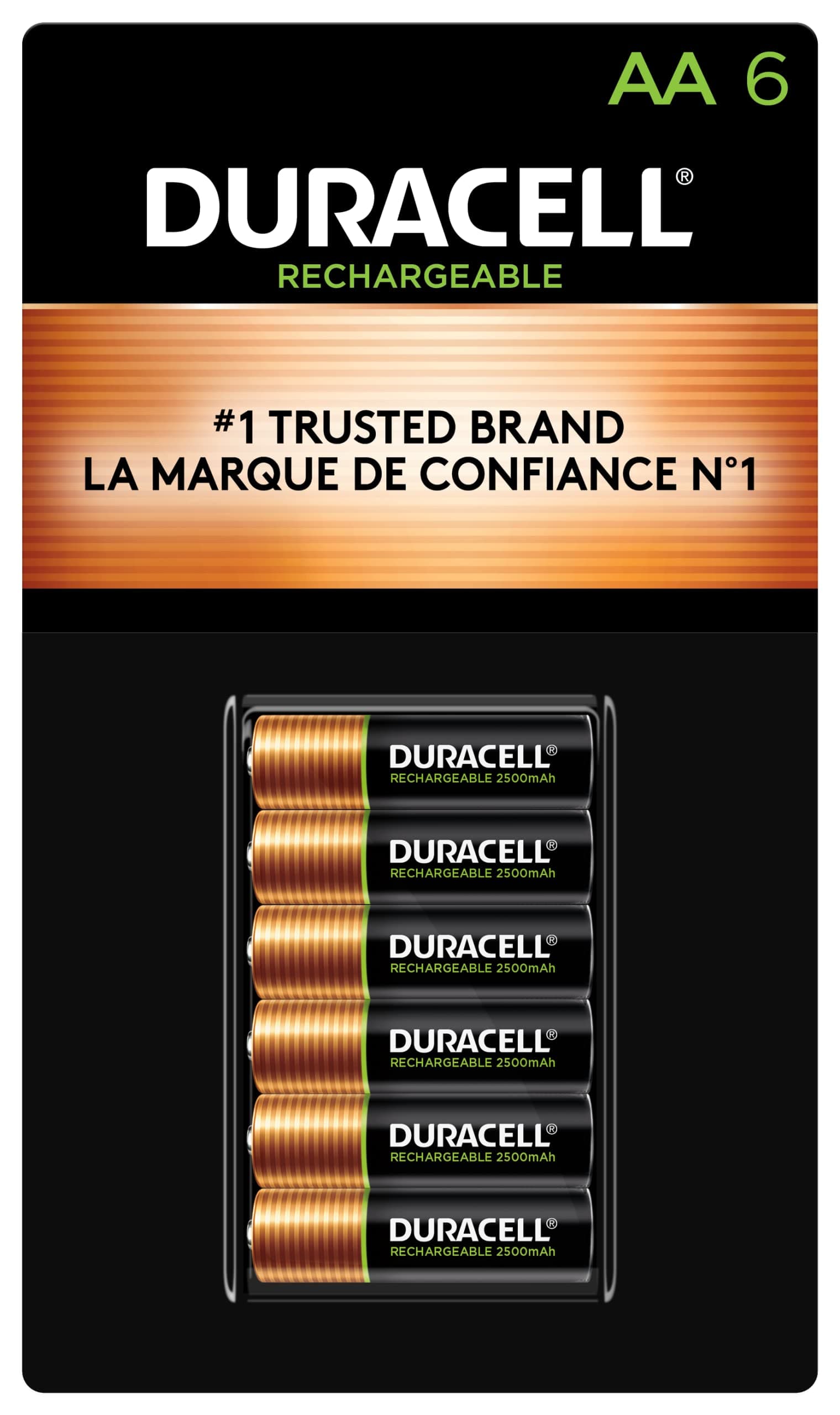 Duracell Rechargeable AA Batteries, 6 Count Pack, Double A Battery for Long-lasting Power, All-Purpose Pre-Charged Battery for Household and Business Devices