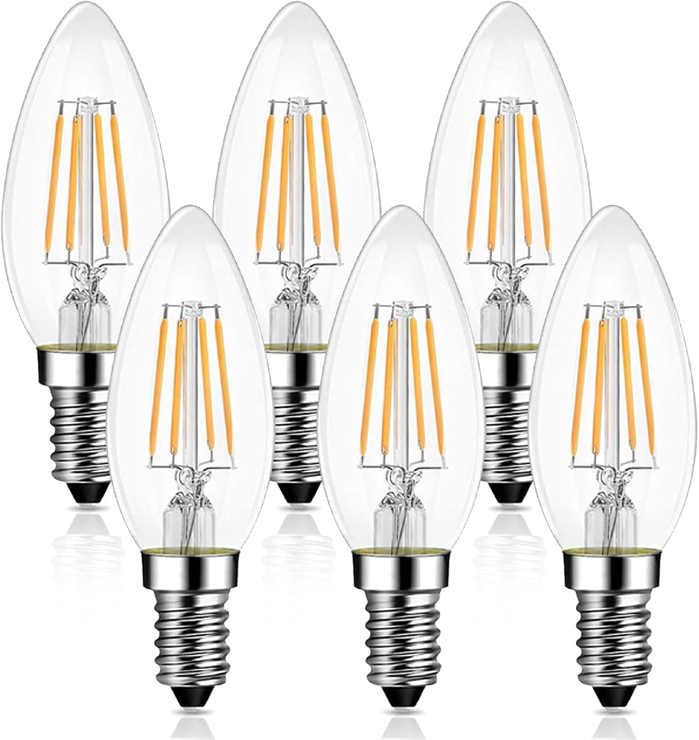E14 LED Candle Light Bulbs, Small Edison Screw (SES) 2700K Warm White Clear Filament - Pack of 6