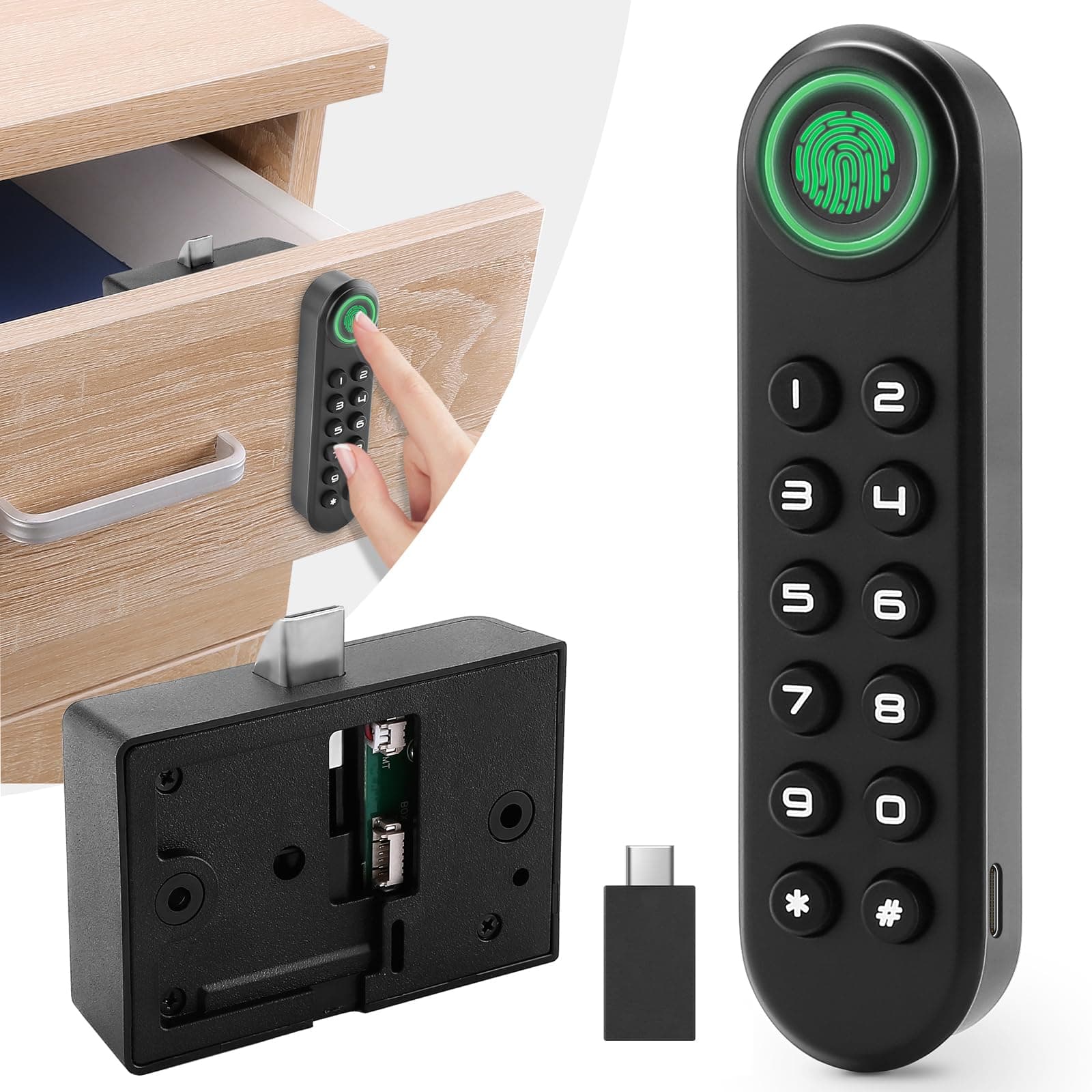 Fingerprint Cabinet Lock, Smart Electronic Cabinet Locks, Combination Password Drawer Lock with USBKEY Suitable for Office Cabinet, Wardrobes, Liquor, Weapon Storages and etc-ABS Lock Case