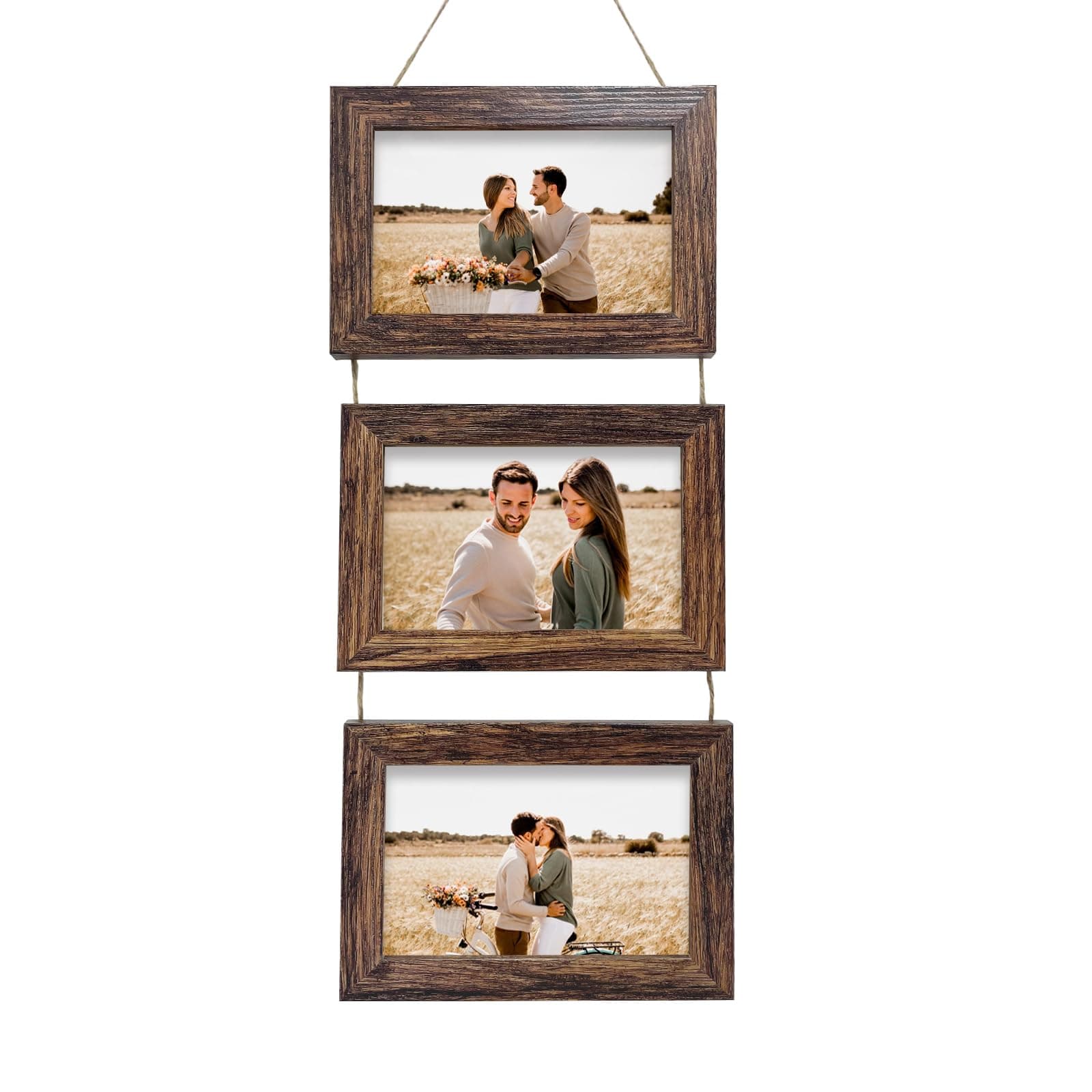 4x6 Wall Hanging Picture Frames Collage with 3 Opening Rustic Brown Frames