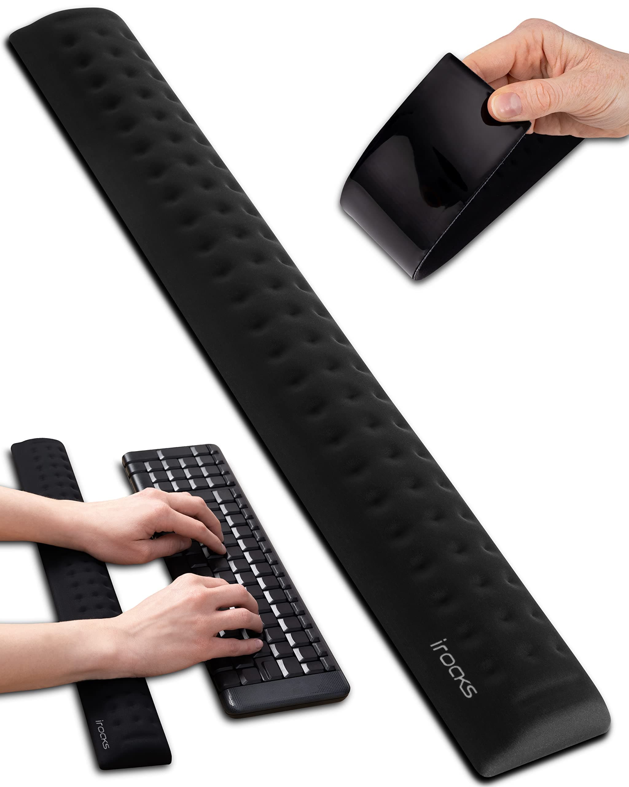 Memory Foam Keyboard Wrist Rest - Pain-Reducing, Non-Slip Rubber Base Wrists Rest Support - Cooling Ergonomic Laptop & Computer Keyboard Pad for Long Hours of Work, Studying, Gaming - Black
