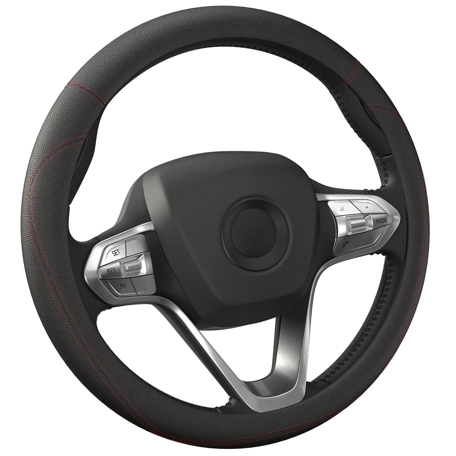 HOTOR Car Steering Wheel Cover - Universal Car Accessory for Diverse Cars, Durable Leather Cover with Anti-Slip Lining, for Steering Wheel with a Diameter of 14.5"-15", Black with Red line