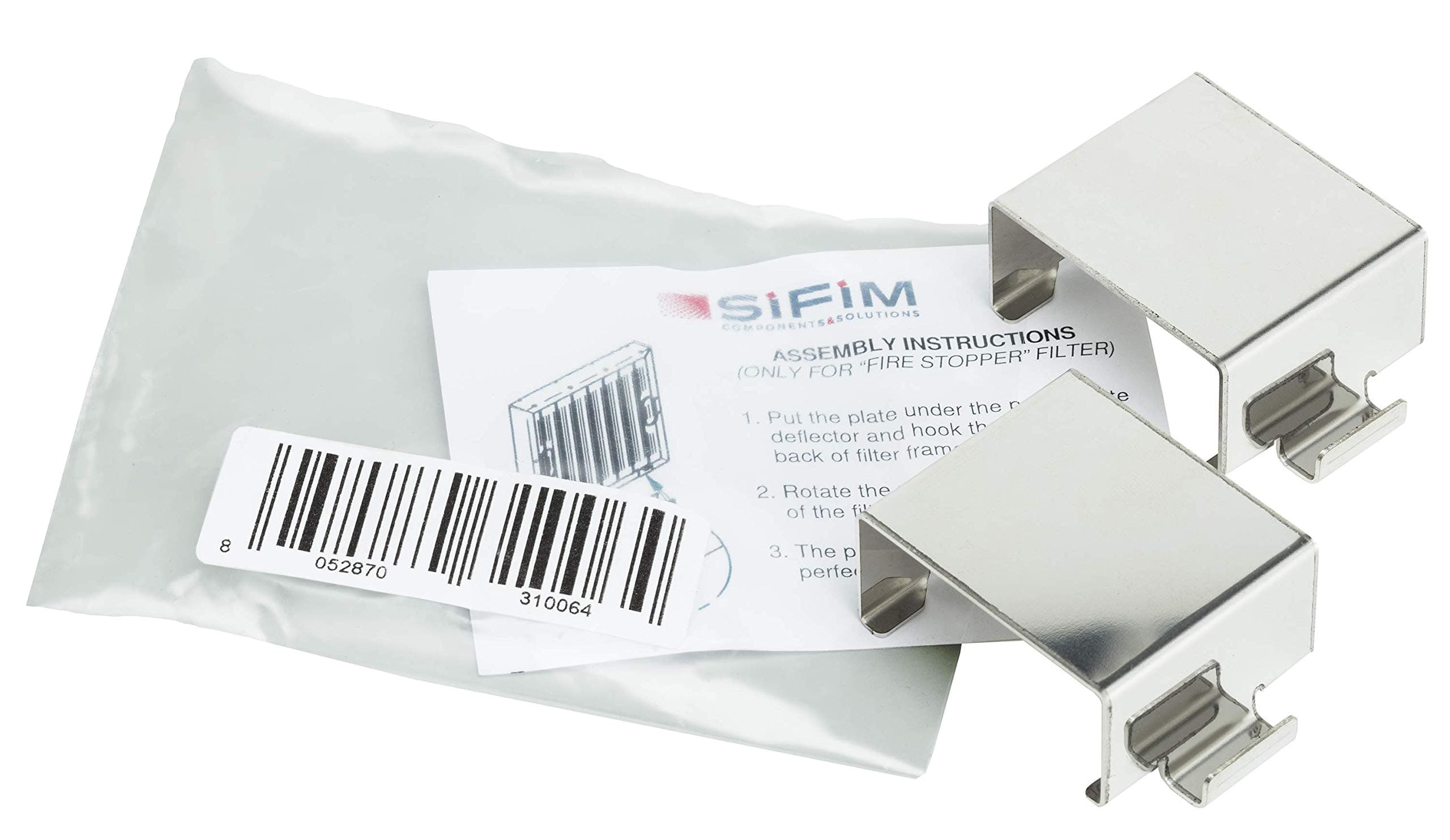 snap-on clip adapter accessory. Retrofits commercial kitchen exhaust grease range hood filters to specific hanging hook type hood manufacturers and high airflow applications