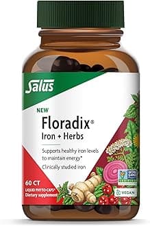 Floradix Iron + Herbs - Iron Supplement for Healthy Energy Support* - Supports Red Blood Cell Formation - Vegan, Non-GMO, Gluten-Free, Soy-Free - 60 Liquid Phyto-Caps