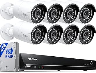16CH 5MP Home Security Camera System, 8pcs Wired Outdoor PoE IP Cameras with Person/Vehicle/Pet Detection, 8MP 16CH NVR with 4TB HDD for 24-7 Recording, RLK16-410B8-5MP