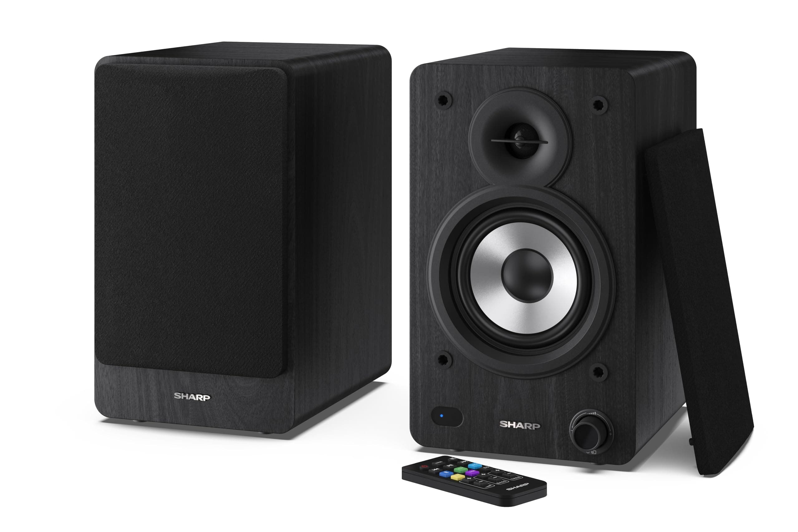 Sharp CP-SS30(BK) 60W RMS (2x 30W) 2-way Active Bookshelf Speakers - Wireless Studio Monitors with Bluetooth v5.0 Audio Streaming, USB Playback, Optical, AUX & RCA input - Black