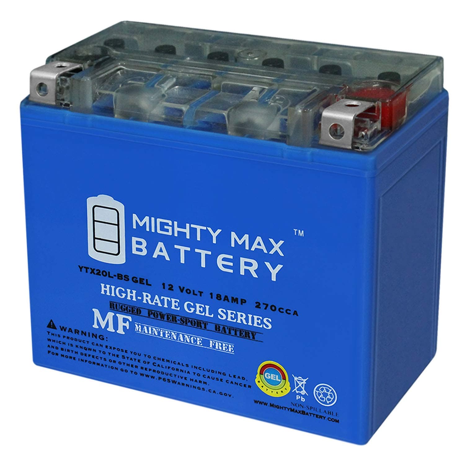 YTX20L-BS GEL -12 Volt 18 AH, GEL Type, 270 CCA, Rechargeable Maintenance Free SLA AGM Motorcycle Battery