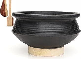 Craftsman Deep Burned Clay Biryani Handi/Pot for Cooking and Serving 2 Liter, Uncoated, Black