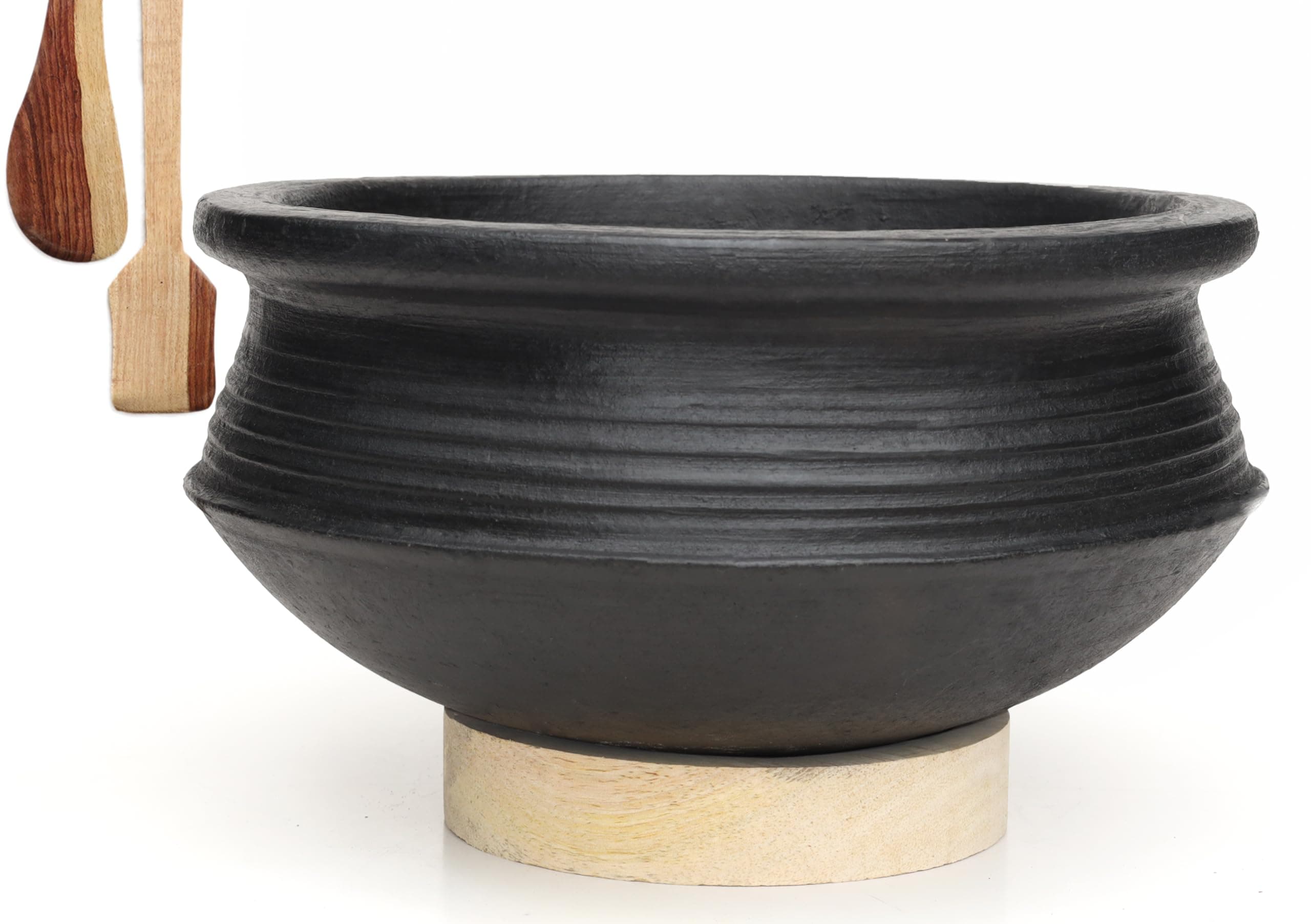 Craftsman India Online Craftsman Deep Burned Clay Biryani Handi/Earthen/Mud/Mitti Pot for Cooking and Serving 1 Liter, Uncoated, Black