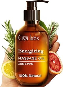 Gya Labs Energizing Massage Oil for Sore Muscles - 6.76 Fl Oz - 100% Pure Natural Spa Quality Sore Muscle Body Massage Oil for Men & Women