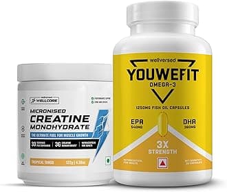 Wellcore Creatine with Omega 3 Capsules Triple Strength (Creatine 122g Tropical Tango & 30 Capsules Omega) | 1250mg Triple Strength | EPA + DHA | Enhanced Muscle Strength |