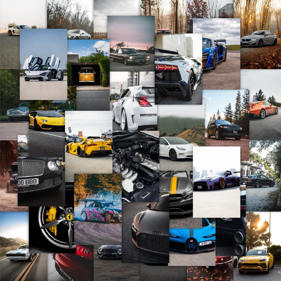 Car Aesthetic Wall Collage Kit – 54 PCS 4×6" Premium Posters | Vintage & Modern Car Wall Art Prints for Bedroom, Living Room, Office & Dorm Decoration