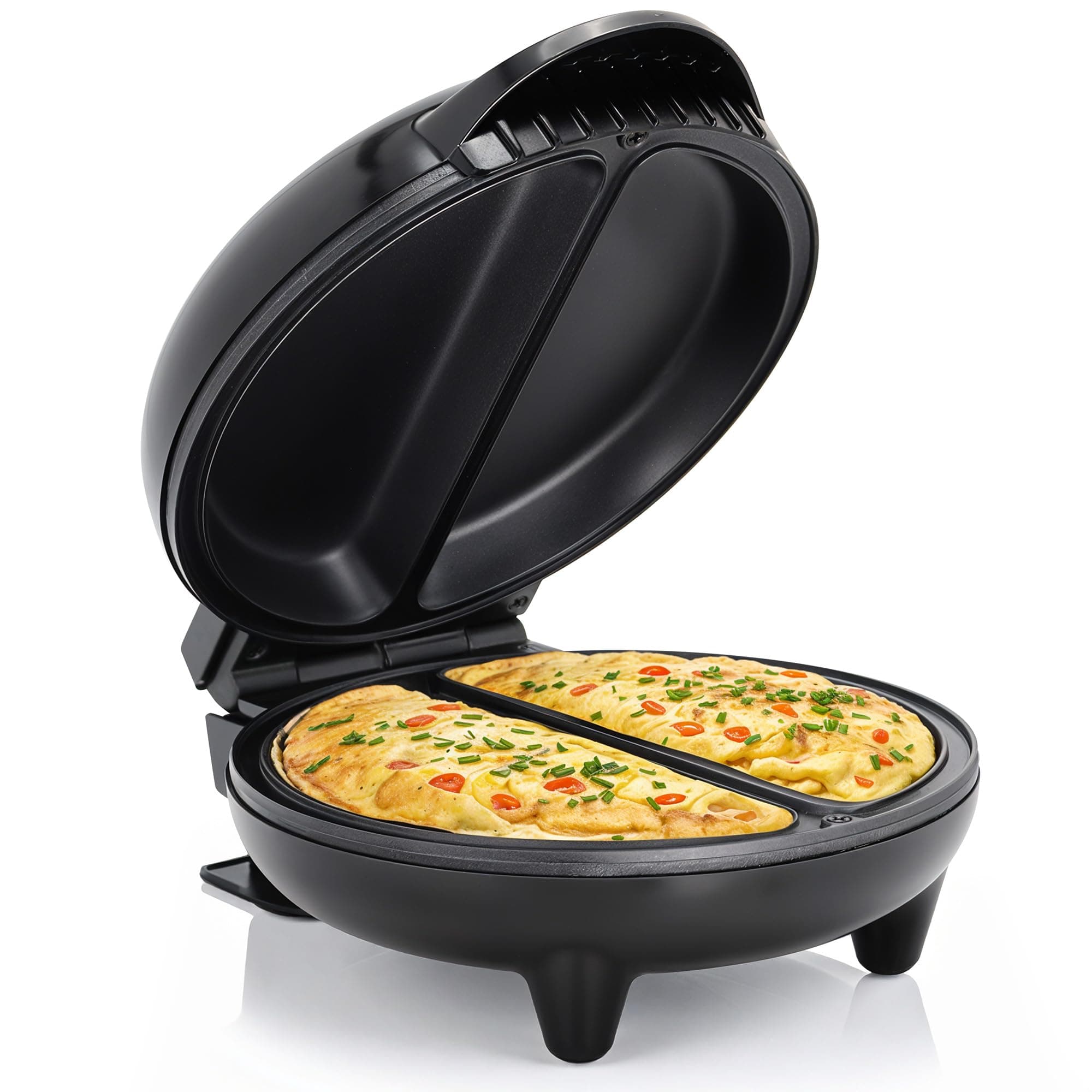 EOM205 Non-Stick Omelet Frittata Snack Pocket Maker for 2 Individual 6.5" Omelets, Stainless Steel and Black