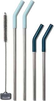 OXO Good Grips (Blue/Green) Reusable Straws, 5 Piece Set