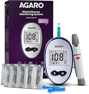 AGARO Glucometer, Blood Glucose Monitoring System with 10pcs Strips & Lancets, Glucometer Machine, Instant Blood Sugar Test at Home, Fast Blood Sugar Testing Device, Simple & Accurate, GLM-76.