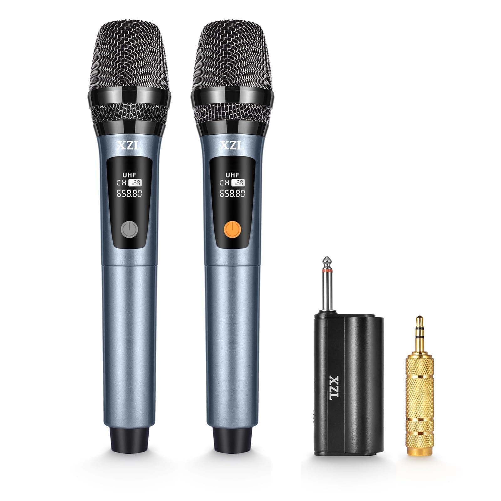 XZL Wireless Microphones, Dual UHF Dynamic Microphone with Rechargeable Long-Distance Receiver, for Karaoke, Home KTV, Speech, Wedding - Navy
